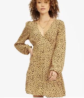 £0.81 • Buy Billabong Cheetah Button Tie Mini Dress V Neck Button Front M