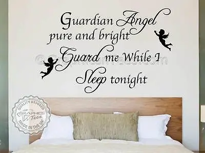 £10.99 • Buy Bedroom Wall Quote Sticker, Guardian Angel Sleep Tonight, Vinyl Art Decal