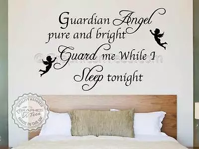 £10.99 • Buy Bedroom Wall Quote Sticker, Guardian Angel Sleep Tonight, Vinyl Art Decal