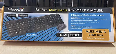 £14.99 • Buy Infapower Full Size Black Wired Multimedia Keyboard & Mouse X203