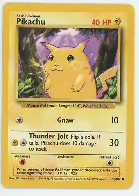 $6.99 • Buy Pikachu 58/102 NM, LP, MP, HP, DMG Common Base Set Pokemon Card 1999 WOTC