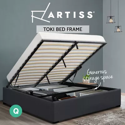 $205.95 • Buy Artiss Bed Frame Queen Size Gas Lift Base With Storage Platform Charcoal Fabric