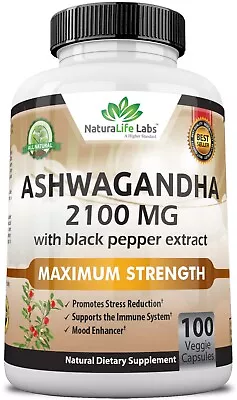 Organic Ashwagandha 2100mg - 100 Vegan Capsules 100% Pure Organic • $16.99