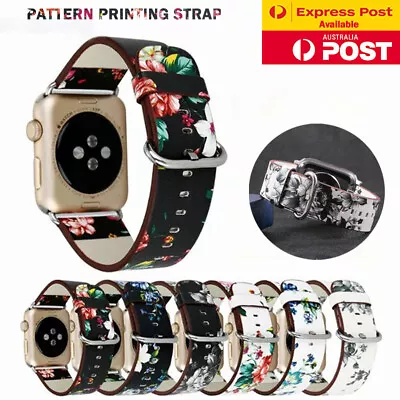 $11.99 • Buy For Apple Watch Band Series 7 6 5 4 3 Floral Leather IWatch Strap Wristband Band