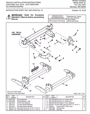 Hiniker Plow Mount 25013353 - GM 4 X 4: ’15 – ’19 K2500-3500 • $799