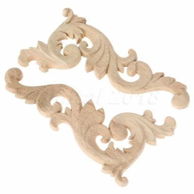 $2.58 • Buy Unpainted Wood Carved Onlay Applique Frame Floral Pattern Furniture Decoration