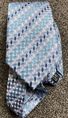 Mens Van Buck 100% Pure Silk Silver Blue Multi Geometric Patterned Tie • £5