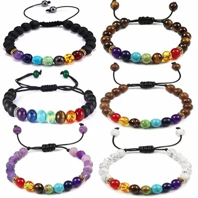 Lava Stone Natural Beads 7 Chakra Bracelet Healing Diffuser Bangle Yoga Women • £3.07