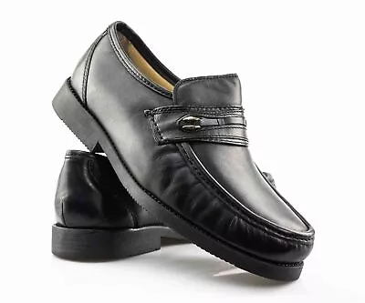 Mens Leather Wide Fit Smart Casual Dress Slip On Walking Work Formal Shoes Size • £33.95