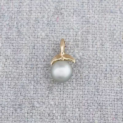 Edward Sultan Na Hoku Hawaiian 14K Gold Whale Tail Gray Akoya Pearl Pendant • $224.99