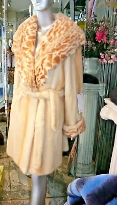 STUNNING Animal Print Large Collar And Cuffs Warm Beige Mink Fur Stroller Coat • $4995