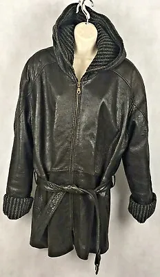 Vintage VAKKO Sport Pebbled Leather Full Zip Brown Hooded Belted Car Coat Size M • $29.99