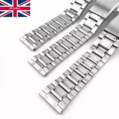 24mm Stainless Steel Clasp Bracelet Watch Strap Band Silver Metal Replacement UK • £5.99