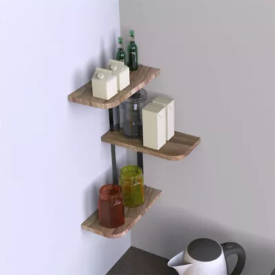 £18.97 • Buy Corner Wall Shelf Rustic Wood Corner Floating Shelves Wall Mounted Adjust Shelf