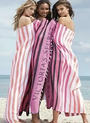 Victoria's Secret 100% Cotton Logo Stripe Beach Blanket Throw 50x60 • $15