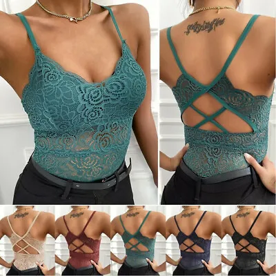 Womens Lace Bralette Bralet Bra Bustier Crop Top Ladies Camisole Cami Vest Tank* • £5.99