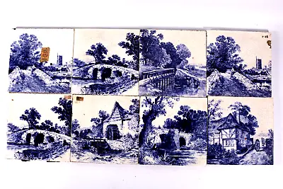 Minton Tile Set Countryside Scenes Globe Mark Circa 1880 8 Tiles • £250