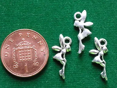 10 Cute Fairy Charms - Antique Silver - Nymph Pixie Sprite Fairytale • £3