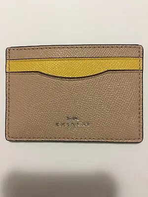 NWT Coach Flat Card Mini Wallet Crossgrain Leatherbeige/yellow Colorblock • $32