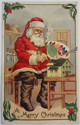 Vintage Postcard Christmas Embossed Santa Painting Toy House AA29 • $6.75