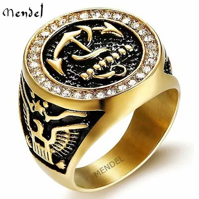 MENDEL Mens Gold Plated Military Navy Eagle Marine Anchor Ring For Men Size 7-13 • $31.99