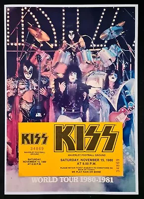 Repro CONCERT TICKET & POSTER ⚡ KISS ⚡ 15 November 1980 WAVERLEY FOOTBALL GROUND • $24.99