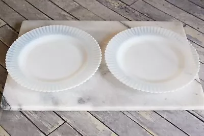 MACBETH EVANS PETALWARE Monax White Opalescent Glass Dinner Plates 9 -Set Of 2 • $29.99