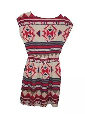 Soprano Aztec Print Casual Short Elastic Waist Multicolor Dress Womens Size S • $11.87