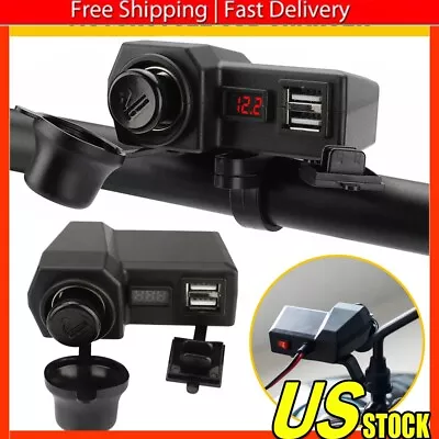 Motorcycle Handlebar Dual USB Phone Charger Cigarette Lighter Socket Voltmeter • $13.99