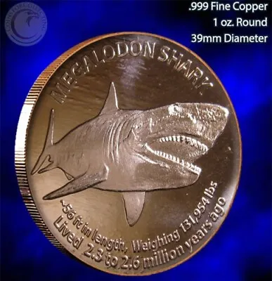 Megalodon Shark 1 Oz Fine Copper Art   39 Mm Coin Mint Bright New Limited • £11.88