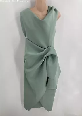 ASOS Womens Green Ruched Drape Neck Fallen Shoulder Midi Sheath Dress Size 12 • $34.99