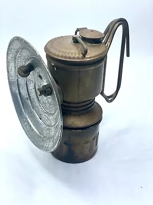 Vintage Guy’s Dropper Carbide Miners Brass Hat Lamp Lantern  • $37