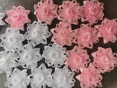 £4.99 • Buy Small Ribbon Flowers Satin /Organza Size 4cm Applique Decoration DIY Sewwing