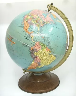 Vintage 12  Nystrom World Globe By Replogle 1946-61 On Metal Base Axis • $22.49