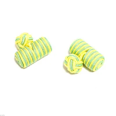 £3.99 • Buy Lime Green & Yellow Striped Barrel Style Silk Knot Cufflinks X2SKC007