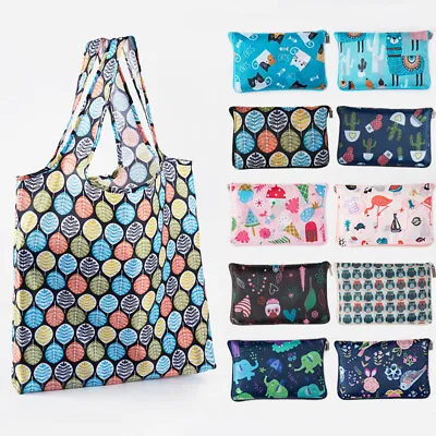 Large Reusable Shopping Bags Heavy Duty Washable Foldable Grocery Tote Bag Zip - • $3.51