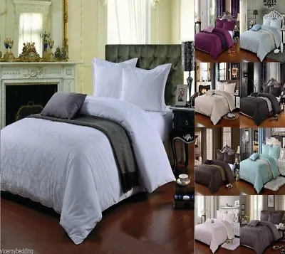 Egyptian Cotton 500 Thread Count Damask Jacquard Duvet Cover Sets Fitted Sheet • £18.85