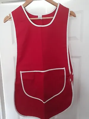 Tabard Apron With Pocket NEW Ladies Tabard Overall Red + White Trim Size W • £9.39