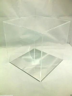 Square Acrylic Display Presentation Box 5 Sided Cube With Colour Perspex Base • £37.39