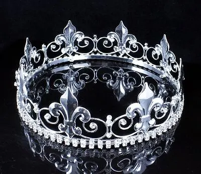 King's Metal Crown Clear Austrian Rhinestone Medieval Theater Party C805 Silver • $17.99
