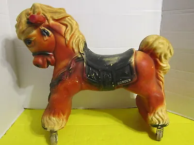  Vintage Wonder Riding Toy Horse On Coaster Wheels Hard Plastic Pony 16  Tall • $89.99