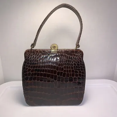 Vintage 1950s Genuine Alligator Leather Frame Handbag Bellestone • $78