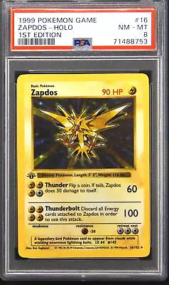 Zapdos 16 Pokemon Base Set 1st Edition Holo Rare PSA 8 1999 Pokemon TCG Card • $465