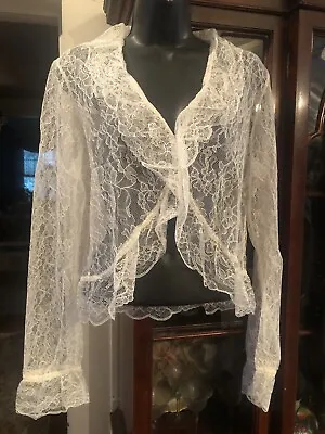 Victoria's Secret MODA International Ivory Lace Top/Cardigan Sz L- NOS Sexy! • $34.99