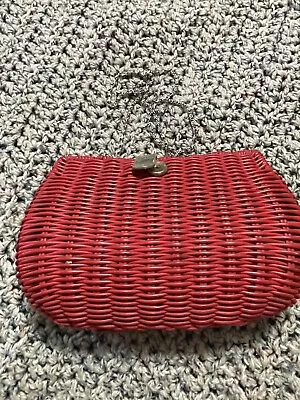 Vintage Red Wicker Purse Unbranded Silver Chain Strap Crossbody • $9.99