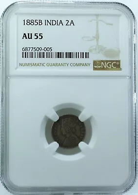 India British 1885 B 2 Anna NGC AU55 • $0.99