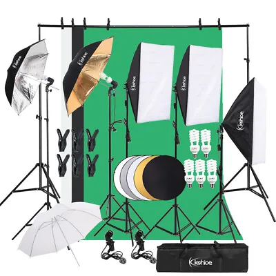 Photo Studio LED Softbox Umbrella Lighting Kit Background Support Stand Backdrop • £89.90