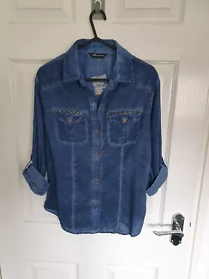 Ladies Internacionale Shirt Size 6 Denim Look With Stud Detail Smart Casual • £3