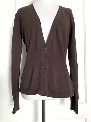 KERSH ESSENTIALS Brown V-Neck Knit Sweater Stretch Cardigan Button Front READ L • $9