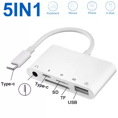 5 IN 1 USB-C Type C To Micro SD/TF Card Reader 3.5mm Audio PD Charging Adapter • $15.96